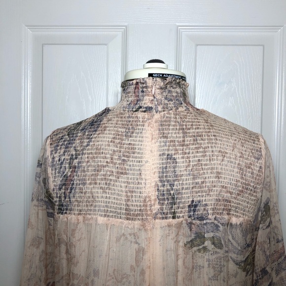Olivaceous Snakeskin Print Long Sleeve Smoked Tiered Lined Swing Mini Dress M - Picture 9 of 16